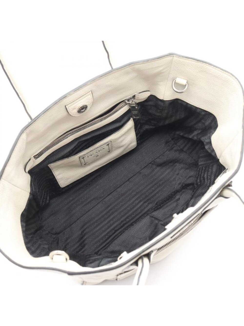 Prada Handbag White Leather Triangle Logo 2-Way Tote - Picture 3 of 11